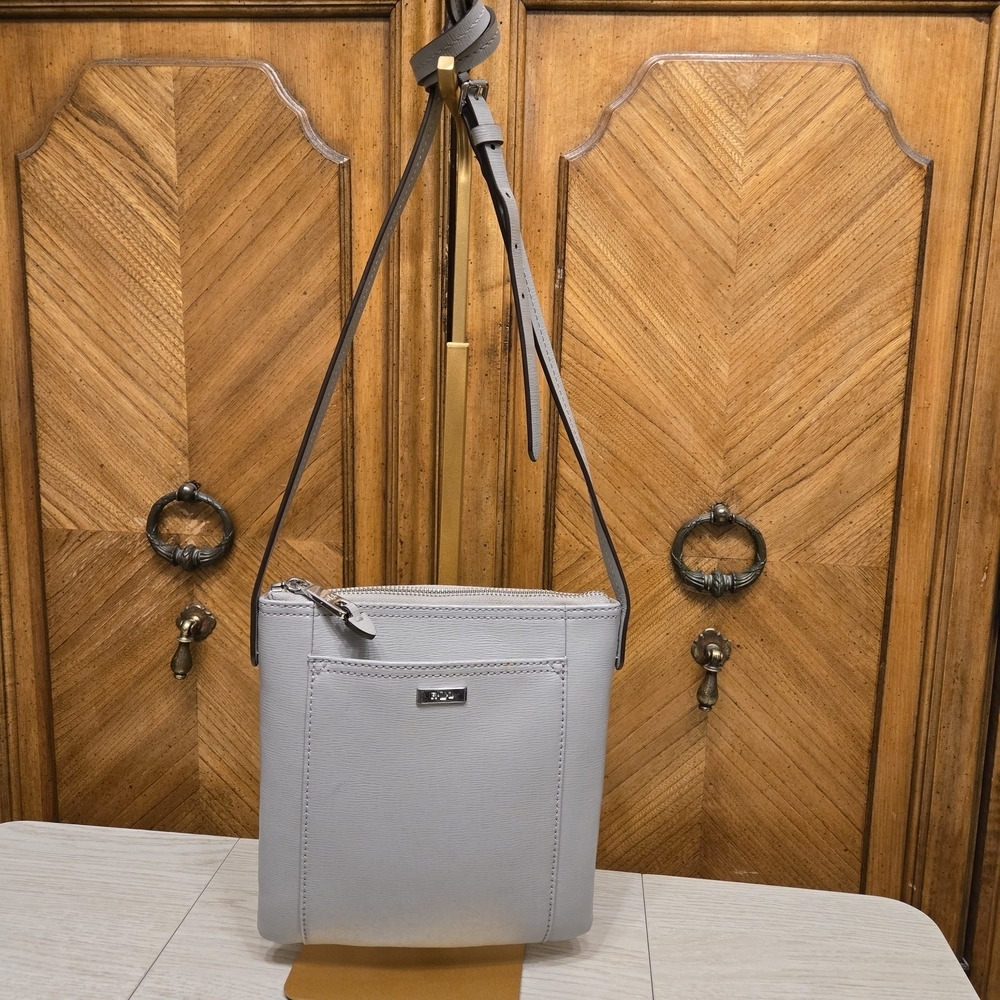 Lauren Ralph Lauren Light Gray Leather Crossbody Bag - Picture 2 of 10